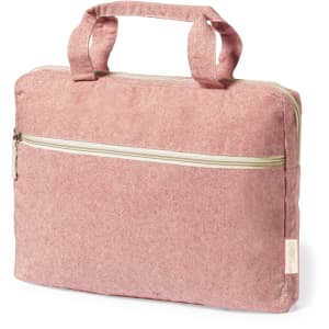 A pink document bag with handles and a zippered compartment, featuring a small logo on the side.