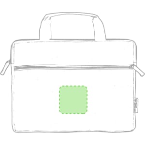 A light green document bag with two handles and a zip closure, featuring an outlined area for branding.