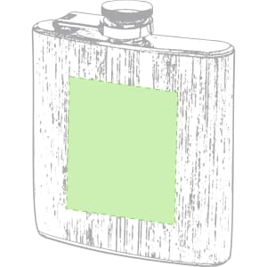 A drink bottle in silver with a screw top lid, featuring a blank green space for custom branding.