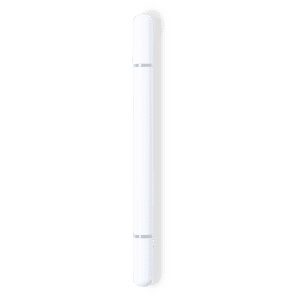 A white metal pen with a sleek design, featuring a subtle logo on the body.