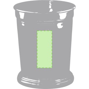 A coffee mug with a glossy finish, featuring a rectangular area suitable for custom branding.