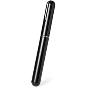 A sleek, black corkscrew with a smooth finish, featuring a silver band and a logo. Suitable for home use.