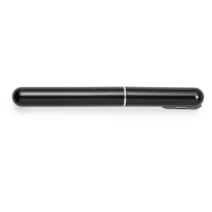 A sleek black corkscrew with a silver band, featuring a clip for easy attachment. Ideal for home use.
