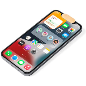 A smartphone with a closed webcam cover on its screen, featuring a range of app icons in vibrant colours.