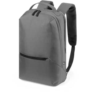 A grey Elanis Backpack with a sleek design, featuring adjustable straps and a front pocket.