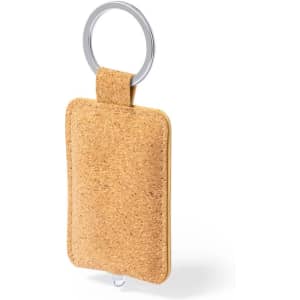 A cork keyring with a metal ring, featuring a simple rectangular design, ideal for stress relief and fun.