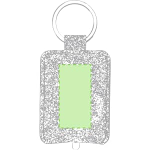 A green stress keyring with a textured surface and a metal ring for attachment. It has a blank area for customisation.