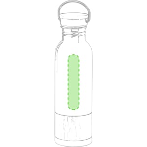 A drink bottle featuring a slim design with a green accent and a metallic finish, complete with a carrying handle.