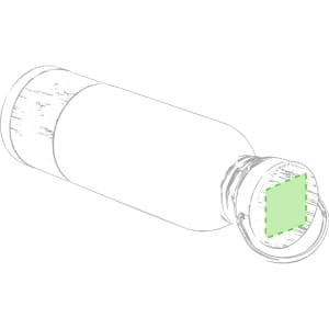 A drink bottle featuring a green accent and a metallic finish. It has a loop for easy carrying and a logo.
