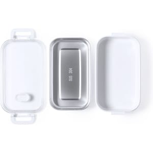 A white Veket thermal lunch box with a stainless steel inner container and a transparent lid. Features a logo.