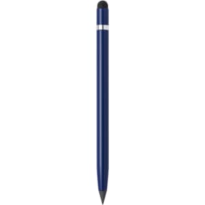 A blue stylus touch pencil with a black tip, featuring a silver band, designed for writing.