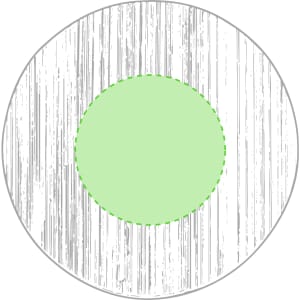 A circular bottle opener featuring a green centre with a textured grey outer design. It includes a logo.