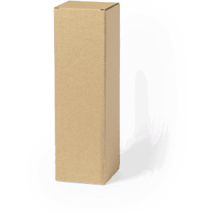 A tall, plain brown cardboard gift box with a rectangular shape. It has no visible branding or designs.