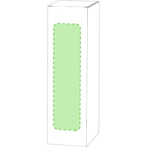 A green and white box with a visible window, featuring a simple design and branding.