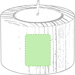A cylindrical aromatic candle with a rustic wooden finish and a green label. Features a single wick at the top.