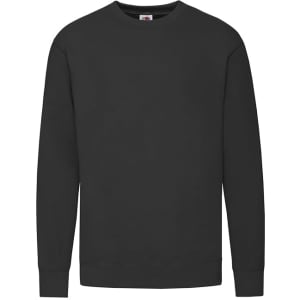 A classic black sweatshirt for kids with a standard crew neckline and long sleeves. It features a logo.