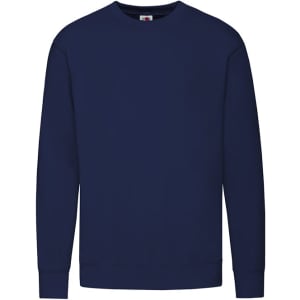 A navy sweatshirt featuring a crew neck and long sleeves, designed for kids. Includes a logo on the label.