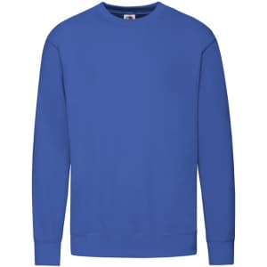 A blue Classic Set-In Sweat Kids Sweatshirt featuring long sleeves and a round neckline. It has a logo.