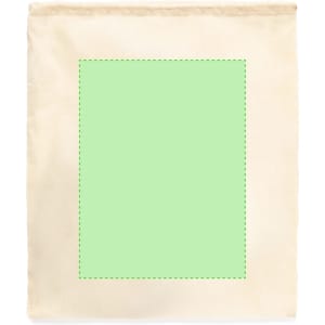 A cream-coloured tote bag featuring a blank green panel in the centre, suitable for custom designs.