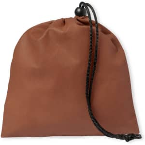 A brown drawstring bag with a black closure, suitable for storage or transportation.