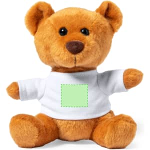 A plush teddy bear in brown with a white shirt featuring a blank square for customisation.