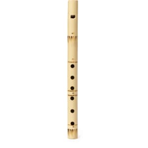A wooden Hamelin recorder in light brown, featuring finger holes and a simplistic design. It has a logo on the body.
