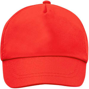 A red cap with a structured front and a curved brim. The cap features a logo on the front.