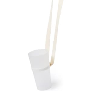 A drink bottle holder in white with a cream lanyard. It features a simple, minimalist design.
