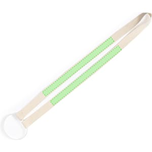 A drink bottle holder with a white circular base and green-accented straps. It features a branding logo.