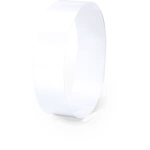 A white bracelet featuring a smooth surface and a simplistic design, ideal for events or exhibitions.