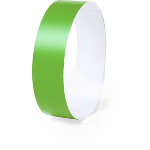 A green wristband with a smooth, glossy finish, featuring a plain design and a white interior.
