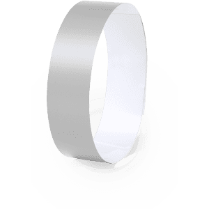 A silver wristband with a smooth finish, featuring an inner layer in white, suitable for events.