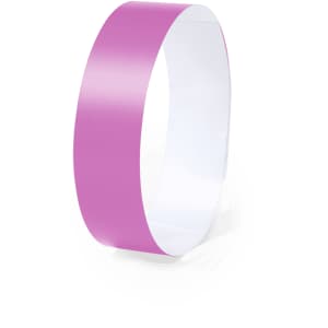 A pink wristband for events, featuring a smooth surface and a simple design.