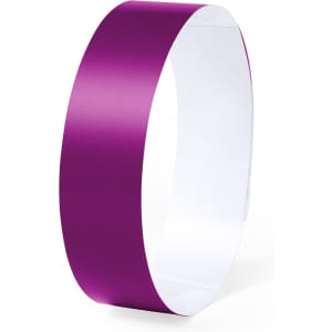 A purple wristband with a glossy finish, suitable for events and exhibitions, featuring a logo.