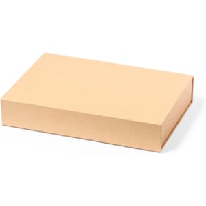 A plain kraft box in a rectangular shape, suitable for packaging or storage. It has a smooth, natural finish.