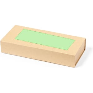 A brown box with a green label area on top, suitable for various products or gifts.