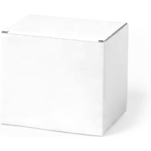 A plain white gift box with a square shape and sealed edges, featuring an unmarked surface and minimal design.