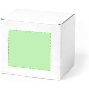 A white gift box featuring a green panel for customisation, suitable for packaging products.
