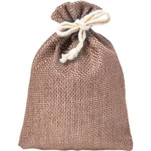 A brown drawstring bag with a beige cord closure, featuring a simple textured design and a logo.