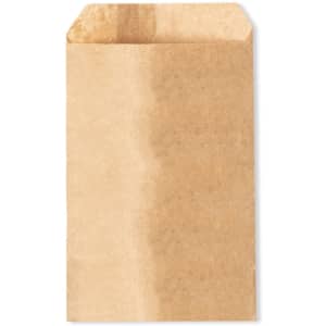 A brown paper bag featuring a simple design and an open top, suitable for various uses.