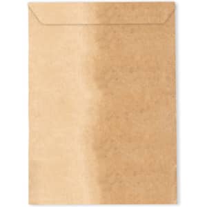 A brown paper bag with a flap closure, featuring a simple design and no visible branding.