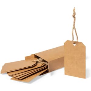 A set of brown cardboard hangtags with twine, neatly packaged in a small box.