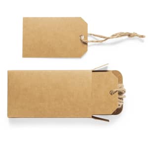 Brown kraft gift hangtags set featuring a larger tag and a smaller tag, complete with twine ties.