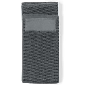 A grey exercise band with a textured mesh design and a small patch, suitable for sports and outdoor activities.