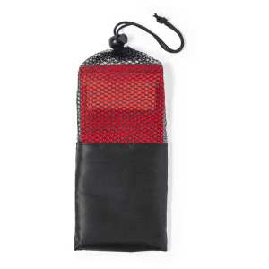 A red and black Vainen Exercise Band in a mesh and fabric carrying pouch, featuring a drawstring closure.