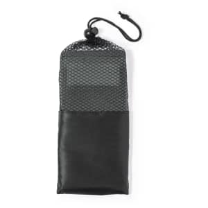 A black mesh storage bag with a drawstring closure and a solid black bottom section.