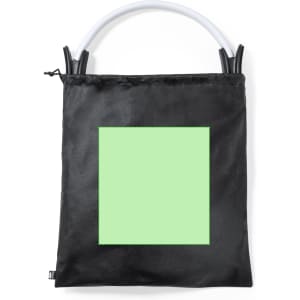A black exercise bag with a light green square on the front and a white handle at the top.