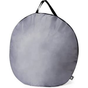 A grey round outdoor bag with a handle, suitable for leisure activities. It features a simple design.