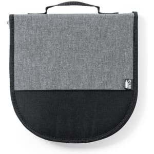 A grey and black picnic set bag with a handle, featuring a smooth top and textured bottom.