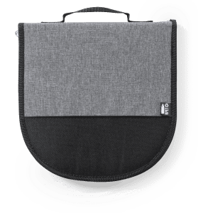 A grey and black picnic set bag with a handle, featuring a simple modern design and branding.